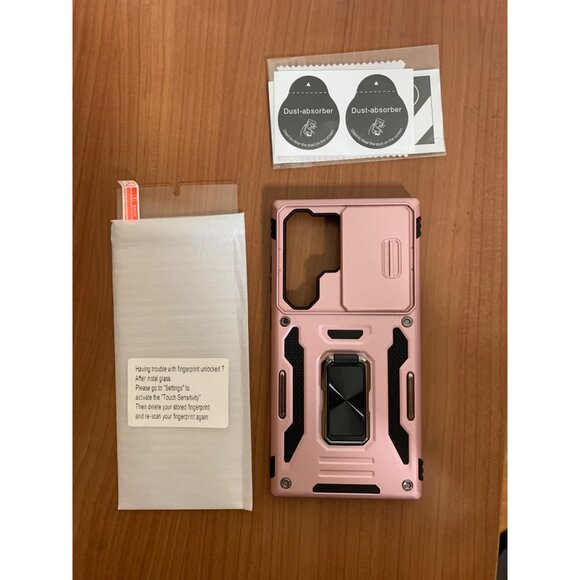 Samsung S24 Ultra Phone Case with Screen Protector Pink Camera Slide Cover - Picture 1 of 3